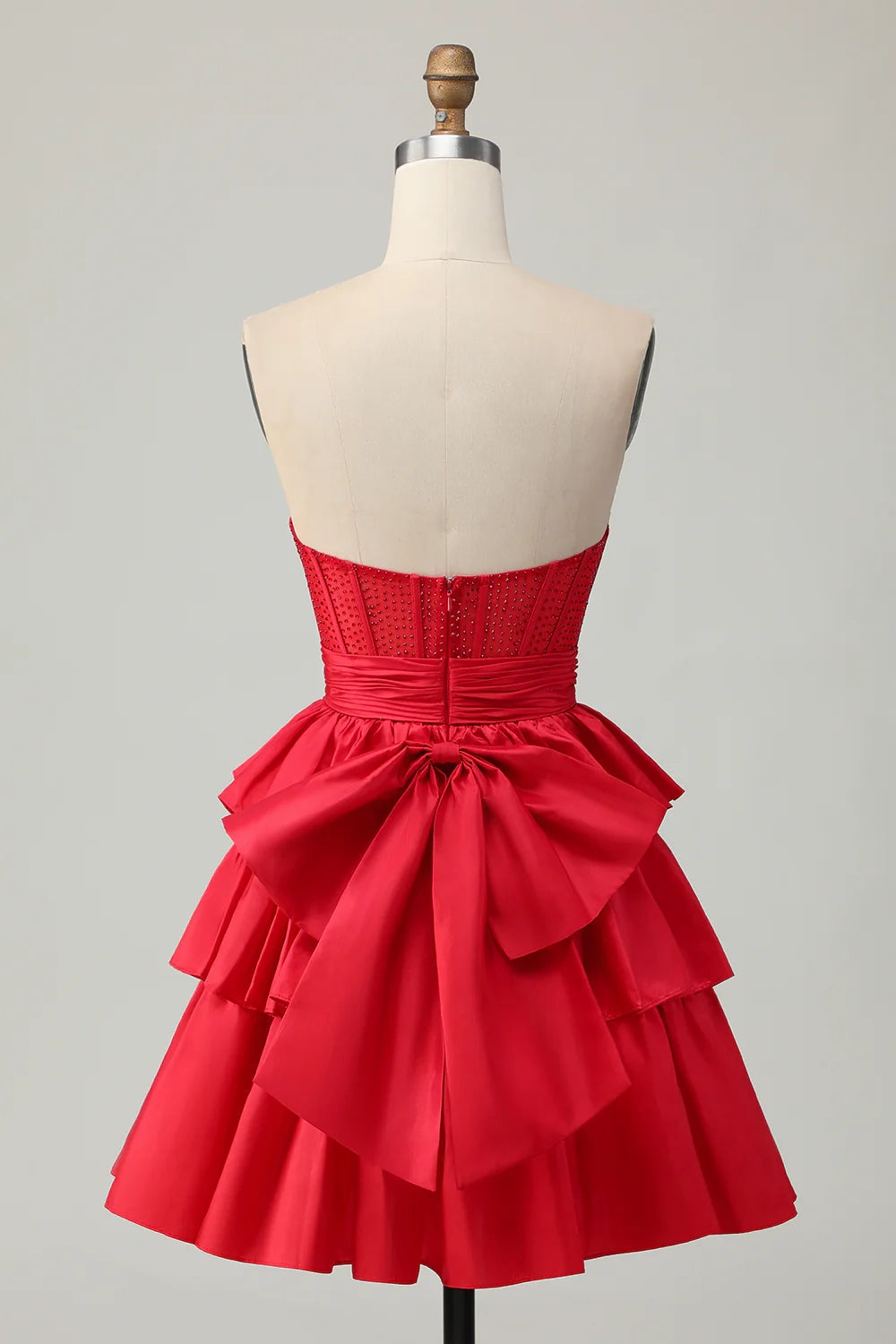 DingJi Wedding Sparkling Bow, ruffled hem, corset, off shoulder short, Homecoming Dresses